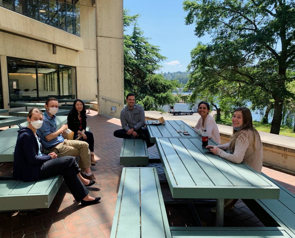 Fellows meeting outdoors